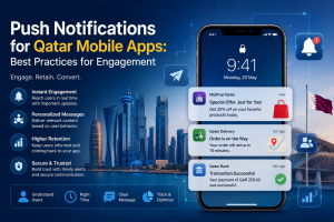 Mobile push notification interface for Qatar mobile apps showing user engagement and real-time communication features